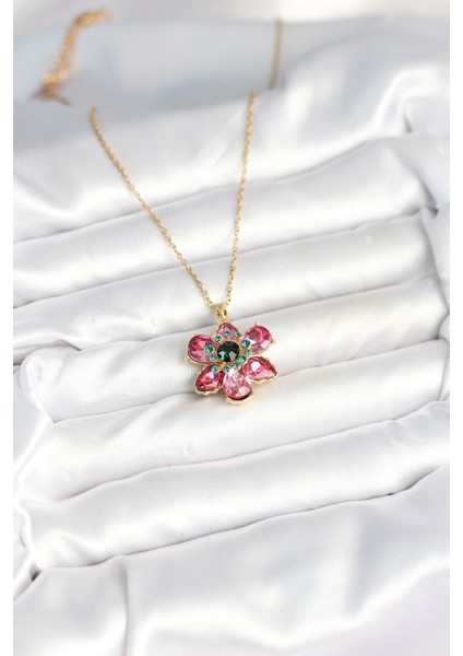 316L Çelik Zincirli Pembe Çiçek Model Kadın Kolye TG27BKO10597 fiyatları