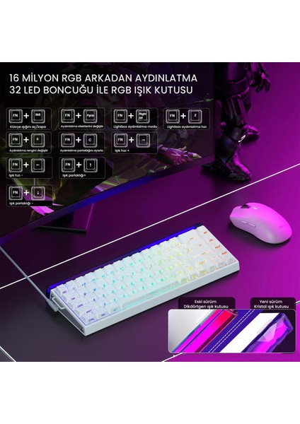 Hero 68 He Manyetik Klavye Rapid Trigger Black King Switch 8000Hz RGB Neon TKL Hot Swap Oyuncu Klavyesi Desenli Beyaz indirimleri