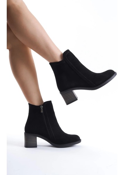 Larıssa Fermuarlı Ortopedik Taban Topuklu Süet Kadın Bot St - Siyah modelleri