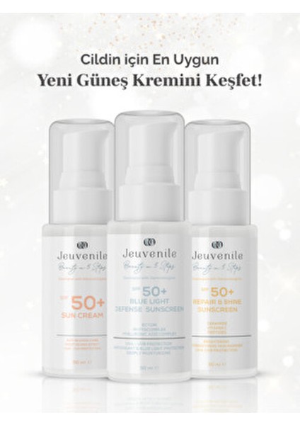 SPF 50+ Onarıcı & Işıltı Veren Güneş Kremi – Ceramide & Vitamin C Koruma