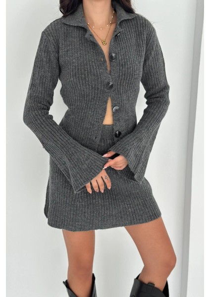 Fitilli Örgü Takım: Triko Hırka & Mini Etek Ikili Set 8009 fiyatları