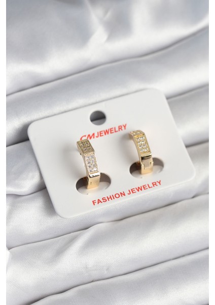 Pirinç Gold Renk Zirkon Taşlı Altıgen Kadın Küpe TG27BKP11245