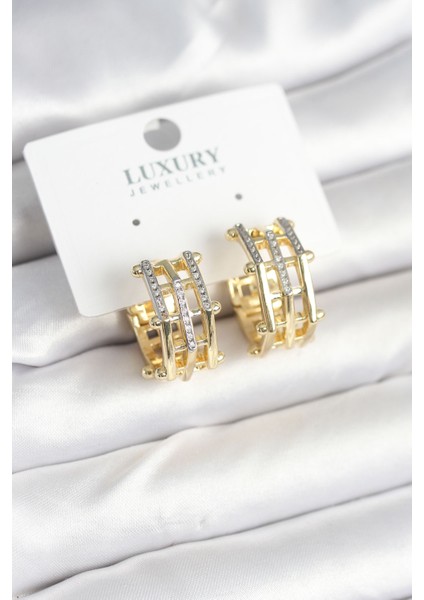 Pirinç Gold Renk Taşlı Halka Kadın Küpe TG27BKP11238