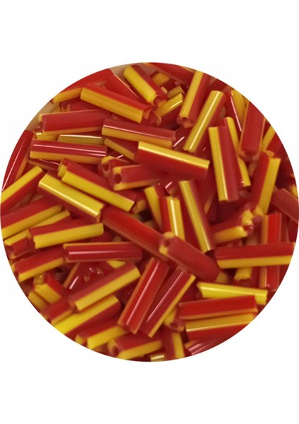 Uzun Boru Kesme Boncuk Çap 2mm Uzunluk 10 mm - 60 Gram - Sarı Kırmızı - BNC274 fiyatları