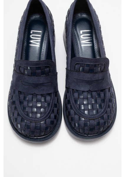 Marlon Lacivert Örgülü Kadın Kalın Topuklu Loafer Ayakkabı fiyatları