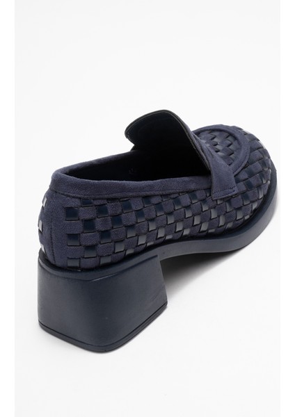 Marlon Lacivert Örgülü Kadın Kalın Topuklu Loafer Ayakkabı indirimleri