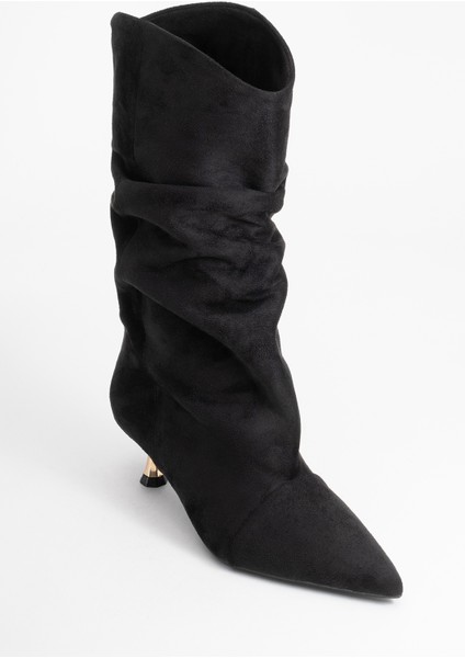 Steın Siyah Süet Sivri Burunlu Körüklü Kadın Kısa Çizme modelleri