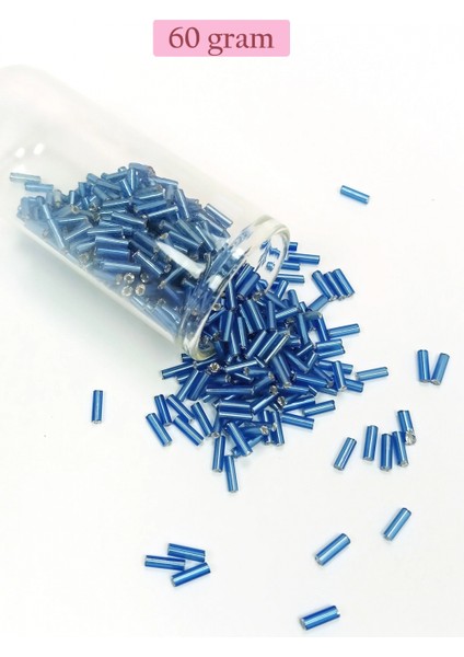 Uzun Boru Kesme Boncuk Çap 2mm Uzunluk 10 mm - 60 Gram - Mavi - BNC281