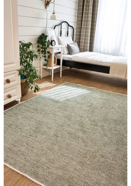 2416 Su Yeşili - Akrilik Dokuma Halı | Düz Renk Saçaklı Model