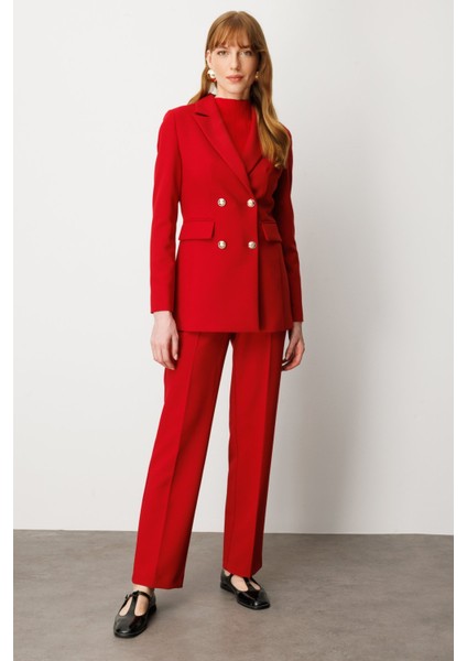 Kadın Düz Kesim Boru Paça Pantolon 5027 Kırmızı