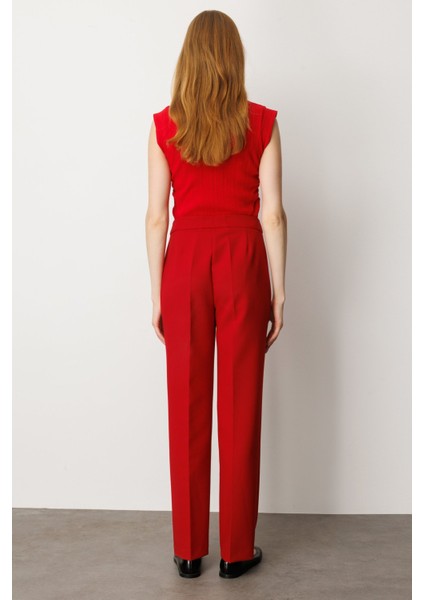 Kadın Düz Kesim Boru Paça Pantolon 5027 Kırmızı fırsatları