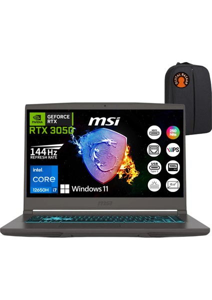 Msı Thin 15 I7 12650H RTX3050 32GB Ram 512GB SSD 15.6" Fhd IPS 144Hz W11 Taşınabilir Bilgisayar