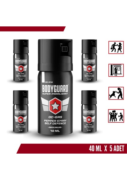 Biber Gazı Sprey 40ML Bodyguard (Göz Yaşartıcı Sprey) 5 Adet