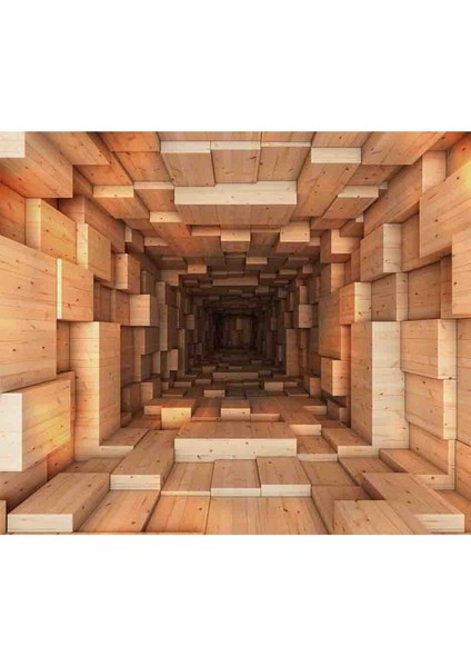 3 Boyutlu Geometrik Ahşap Tünel Desenli Isı ve Ses Yalıtımlı Sağlıklı Tekstil Duvar Kağıdı