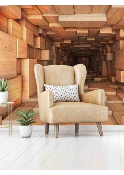 3 Boyutlu Geometrik Ahşap Tünel Desenli Isı ve Ses Yalıtımlı Sağlıklı Tekstil Duvar Kağıdı fırsatları