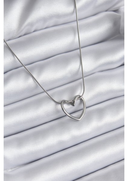 316L Çelik Gümüş Renk Kalp Model Kadın Ke