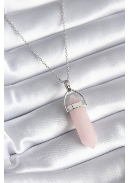 316L Çelik Gümüş Renk Pembe Taşlı Kadın Ke