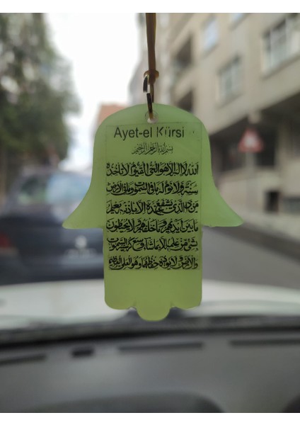 Ayetel Kürsi Fatma Ana Eli Karanlıkta Parlayan Fosforlu Dikiz Aynası Asma Süsü Islami Aksesuar