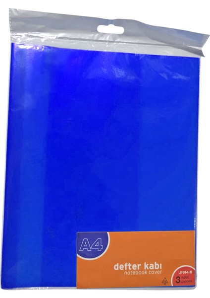 A4 Boyunda Şeffaf Hazır Defter Kabı Mavi - 3 Adet