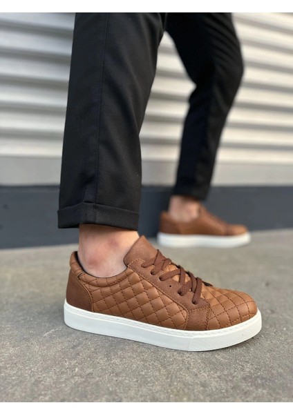 JY166 Prestige Bağcıklı Cilt Kapitone Desenli Erkek Günlük Sneaker Ayakkabı Cbt - Taba