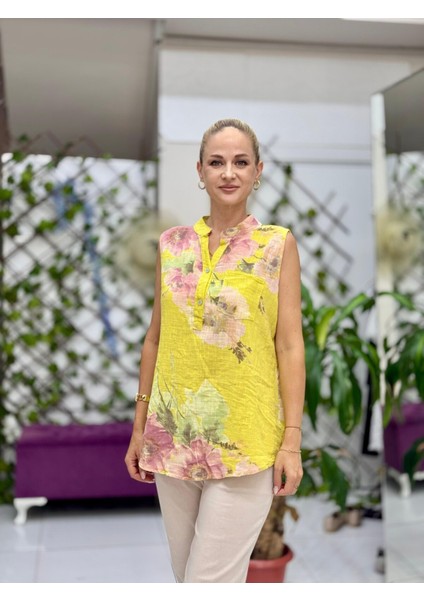 LS8819A Kolsuz Pamukketen Cepli Italyan Bluz Sarı