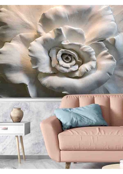 3 Boyutlu Beyaz Gül Desenli Isı ve Ses Yalıtımlı Sağlıklı Tekstil Duvar Kağıdı fiyatları