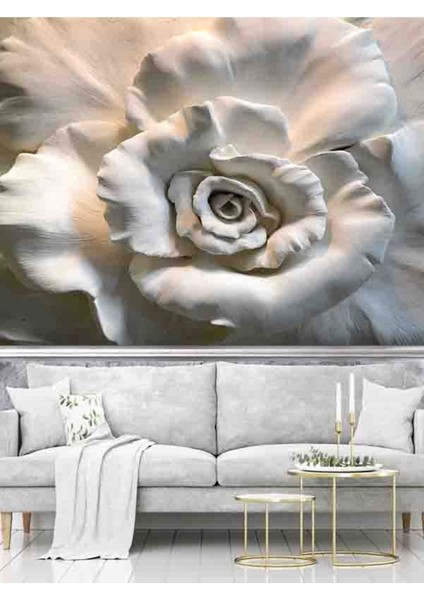 3 Boyutlu Beyaz Gül Desenli Isı ve Ses Yalıtımlı Sağlıklı Tekstil Duvar Kağıdı modelleri