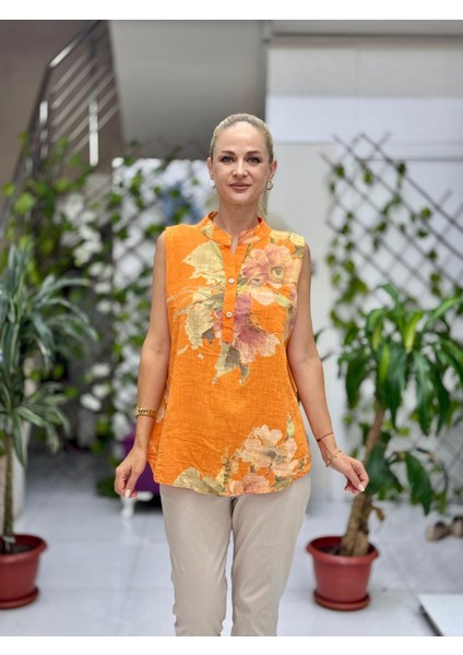 LS8819A Kolsuz Pamukketen Cepli Italyan Bluz Oranj