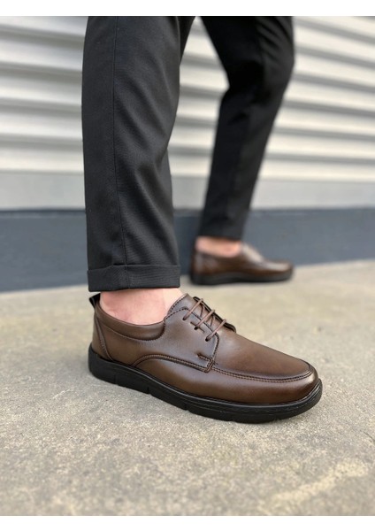 JY0510 Clasica Bağcıklı Cilt Erkek Günlük Klasik Ayakkabı Cst - Kahverengi