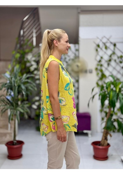 LS8819B Kolsuz Pamukketen Cepli Italyan Bluz Sarı fırsatları