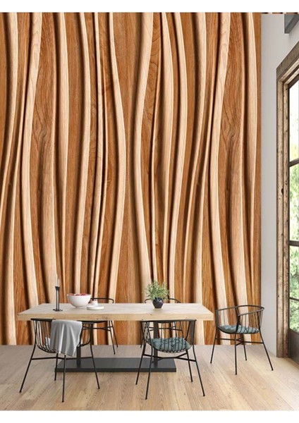 Dalgalı Ahşap Desenli Isı ve Ses Yalıtımlı Sağlıklı Tekstil Duvar Kağıdı