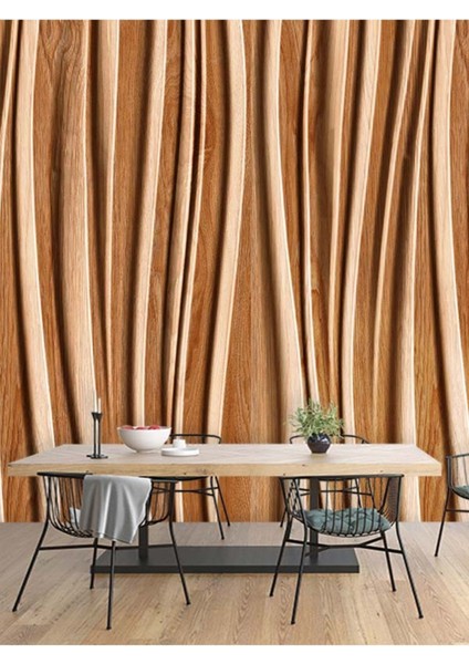 Dalgalı Ahşap Desenli Isı ve Ses Yalıtımlı Sağlıklı Tekstil Duvar Kağıdı fiyatları