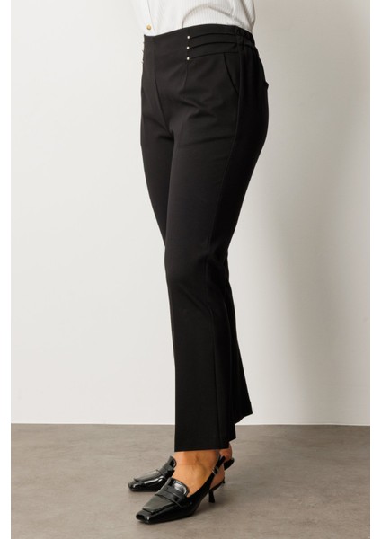 Kadın Büyük Beden Beli Lastikli Boncuk Detaylı Pantolon 1085 Siyah modelleri