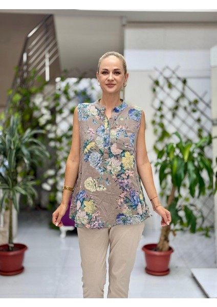 LS8819D Kolsuz Pamukketen Cepli Italyan Bluz Vizon