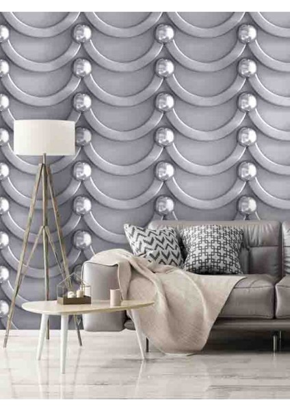 3 Boyutlu Geometrik Halka Perde Desenli Isı ve Ses Yalıtımlı Sağlıklı Tekstil Duvar Kağıdı