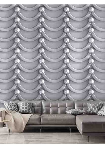 3 Boyutlu Geometrik Halka Perde Desenli Isı ve Ses Yalıtımlı Sağlıklı Tekstil Duvar Kağıdı fiyatları