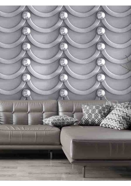 3 Boyutlu Geometrik Halka Perde Desenli Isı ve Ses Yalıtımlı Sağlıklı Tekstil Duvar Kağıdı modelleri