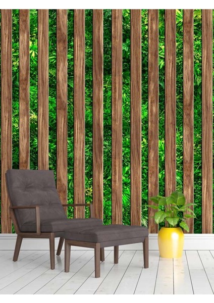 Bahçe Ahşap Lambri Çit Desenli Isı ve Ses Yalıtımlı Sağlıklı Tekstil Duvar Kağıdı