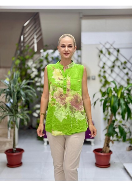 LS8819A Kolsuz Pamukketen Cepli Italyan Bluz Yeşil
