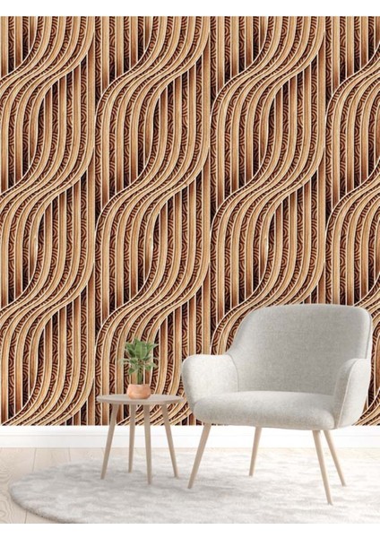 3 Boyutlu Ahşap Örgü Desenli Isı ve Ses Yalıtımlı Sağlıklı Tekstil Duvar Kağıdı