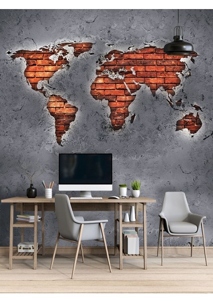 Kabartma Sıva Kıta Harita Desenli Isı ve Ses Yalıtımlı Sağlıklı Tekstil Duvar Kağıdı