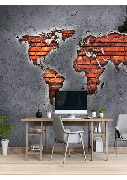 Kabartma Sıva Kıta Harita Desenli Isı ve Ses Yalıtımlı Sağlıklı Tekstil Duvar Kağıdı modelleri