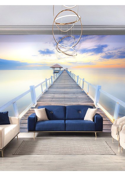 Deniz ve Iskele Köprüsü Desenli Isı ve Ses Yalıtımlı Sağlıklı Tekstil Duvar Kağıdı