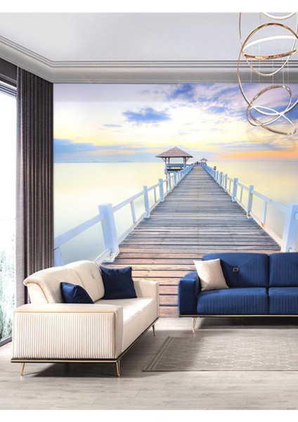 Deniz ve Iskele Köprüsü Desenli Isı ve Ses Yalıtımlı Sağlıklı Tekstil Duvar Kağıdı fiyatları