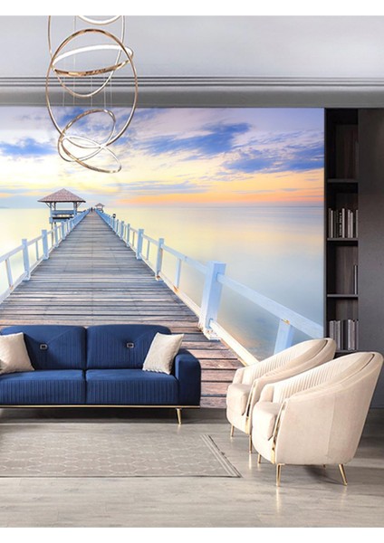 Deniz ve Iskele Köprüsü Desenli Isı ve Ses Yalıtımlı Sağlıklı Tekstil Duvar Kağıdı modelleri