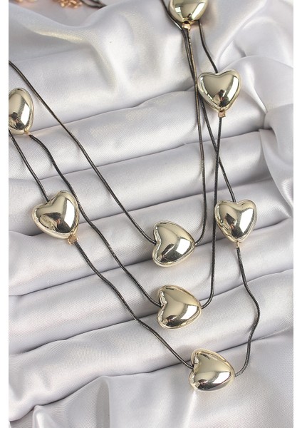 Pirinç Füme Renk Zincir 3D Gold Renk Kalp Model Kadın Ke
