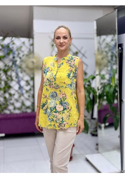 LS8819D Kolsuz Pamukketen Cepli Italyan Bluz Sarı