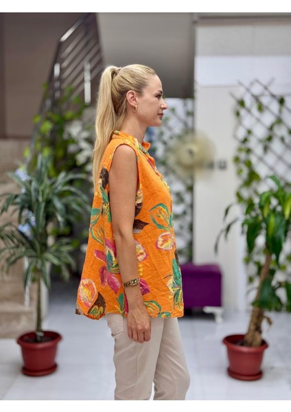 LS8819B Kolsuz Pamukketen Cepli Italyan Bluz Oranj fiyatları