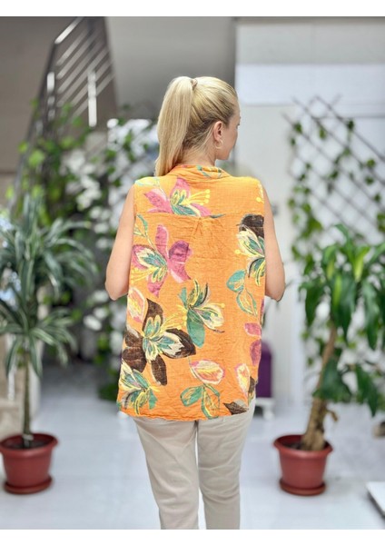 LS8819B Kolsuz Pamukketen Cepli Italyan Bluz Oranj modelleri