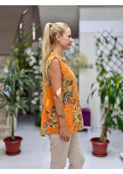 LS8819D Kolsuz Pamukketen Cepli Italyan Bluz Oranj modelleri